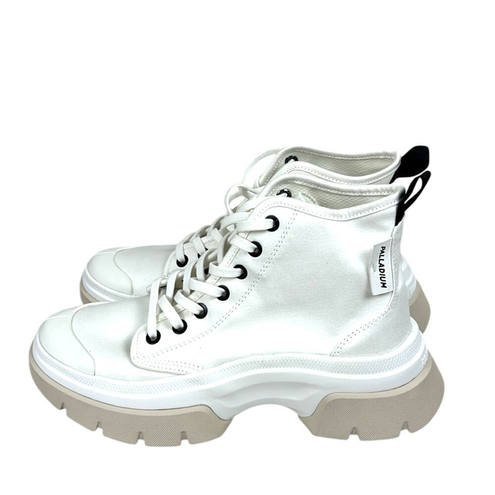 Palladium Womens 6.5 White Canvas Platform Combat Casual Sneakers NEW